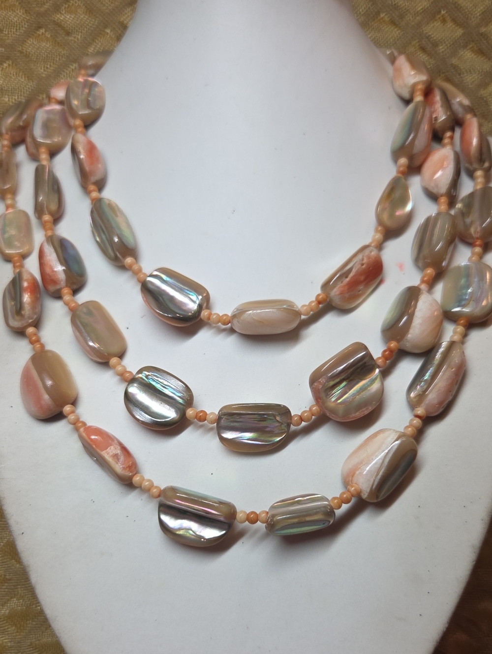 Vintage Pink And Peach Natural Shell Beaded Long Necklace - Women Jewelry